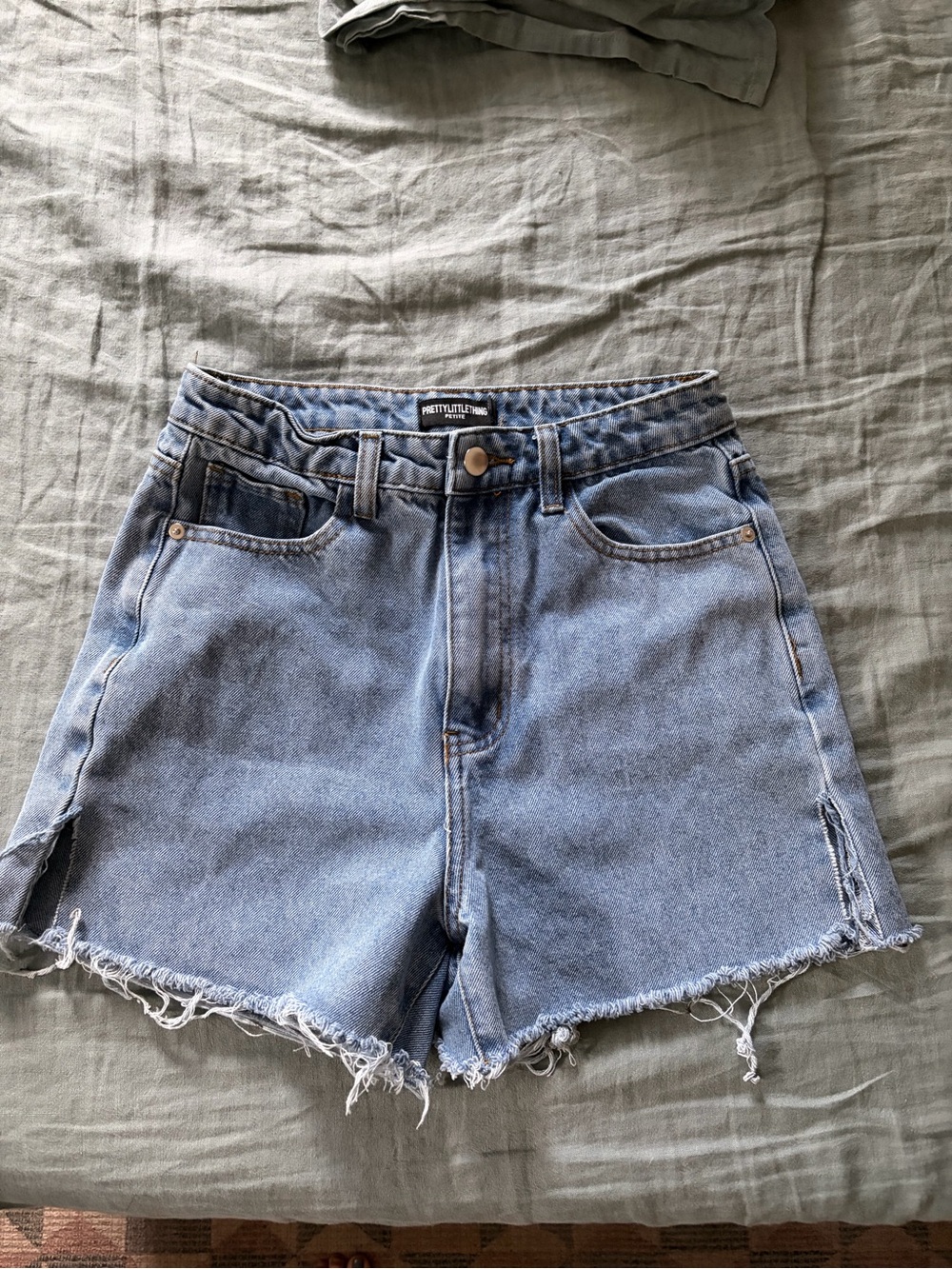 PrettyLittleThing Washed Light Blue High-Rise Frayed Denim Shorts